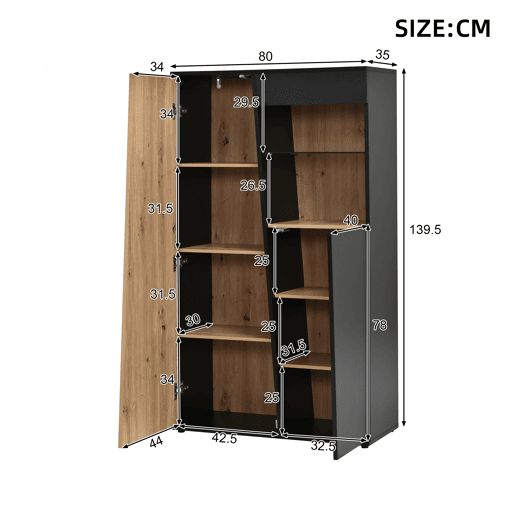 Vitrine de mdf com 2 portas e luz led,preto+madeira Vitrine de mdf com 2 portas e luz led,preto+madeira