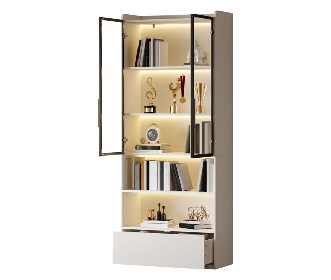 Vitrina de mdf con 2 puertas,1 cajón y luz led,blanco