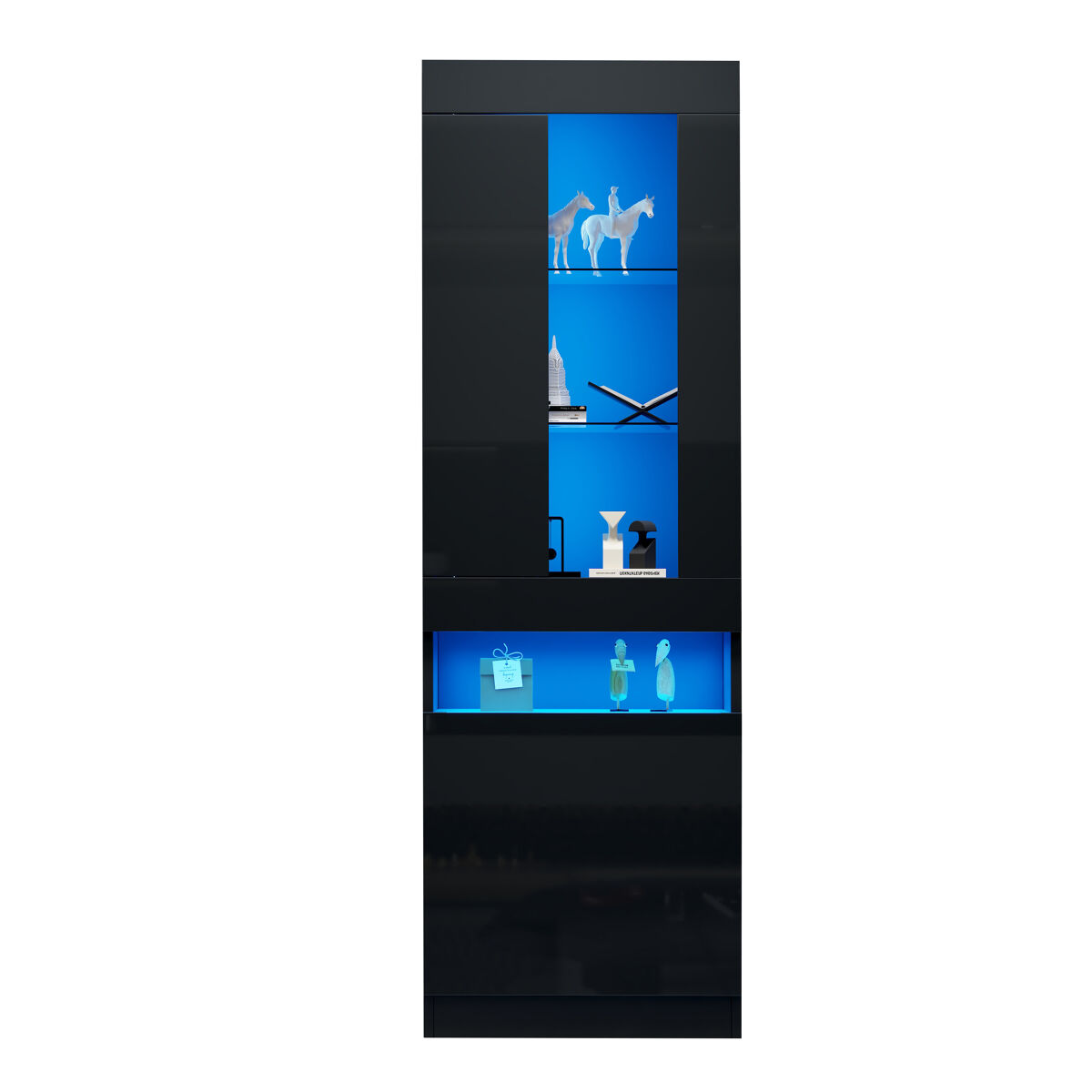 Vitrina de panel de partículas con 2 puertas y luz led,negro