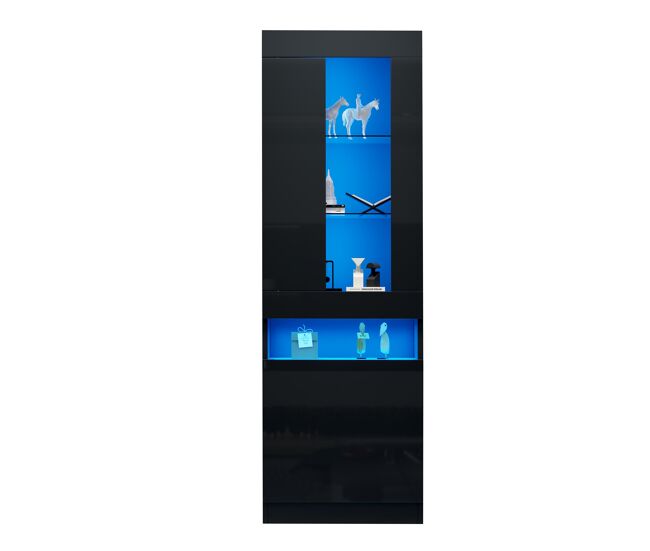 Vitrina de panel de partículas con 2 puertas y luz led,negro