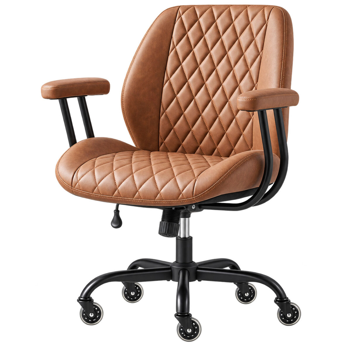 Silla de oficina - ergonómica con soporte lumbar, altura ajustable, giratoria, ruedas y reposabrazos - marrón