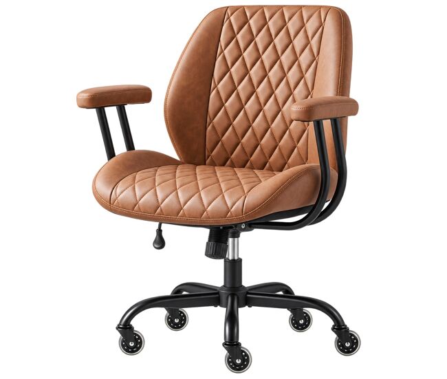 Silla de oficina - ergonómica con soporte lumbar, altura ajustable, giratoria, ruedas y reposabrazos - marrón