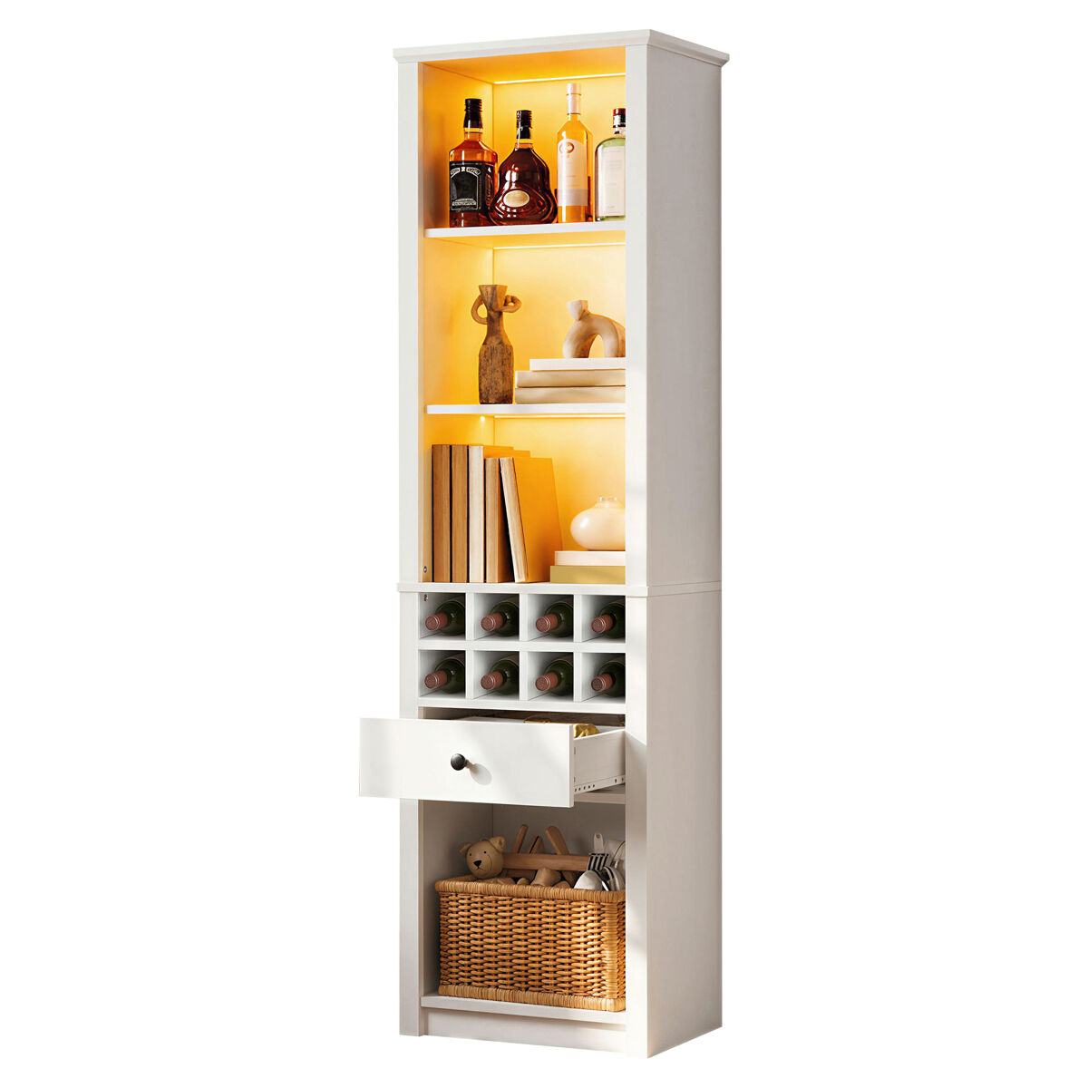 Vitrina de mdf con 1 cajón y luz led,blanco