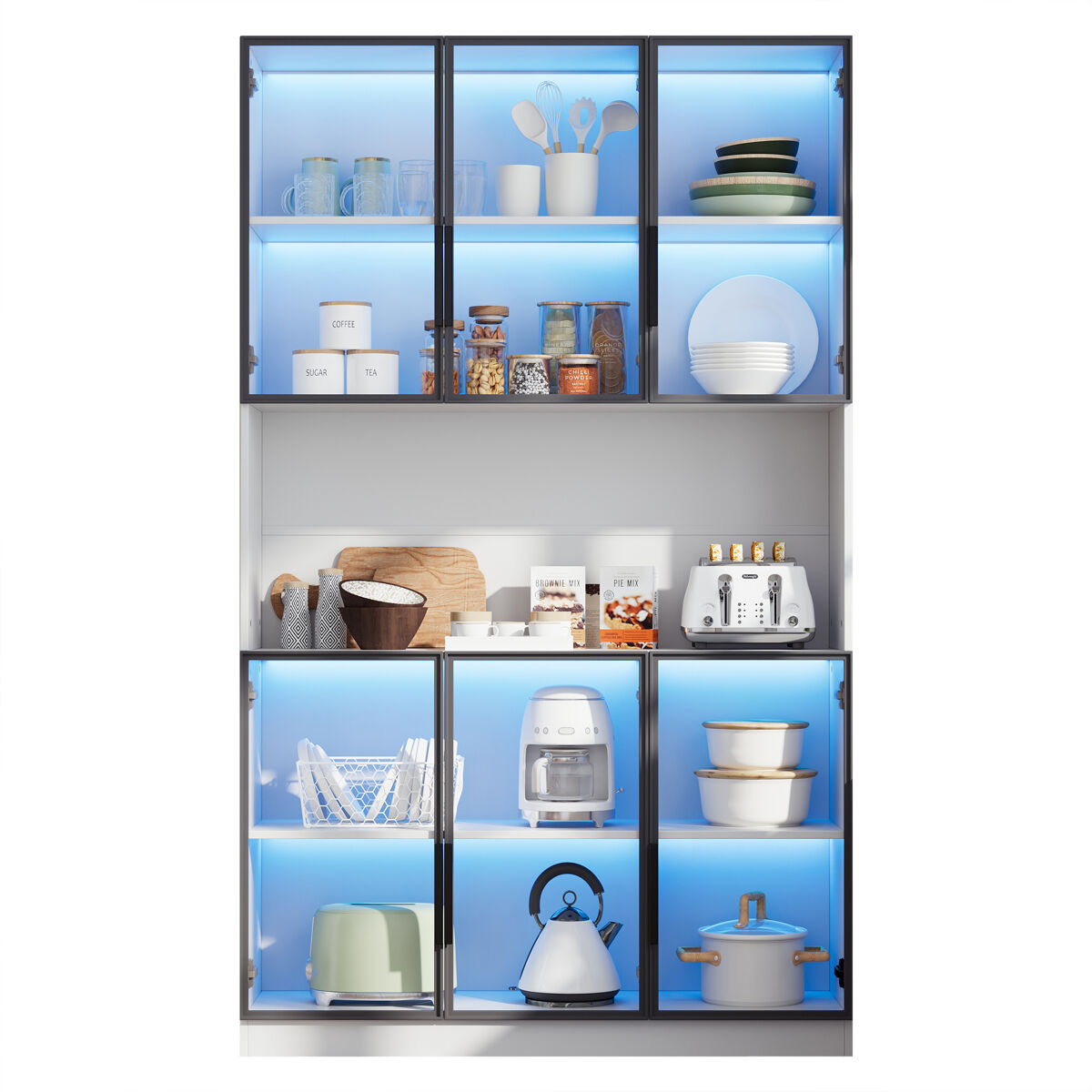 Vitrina de mdf con 6 puertas y luz led,blanco