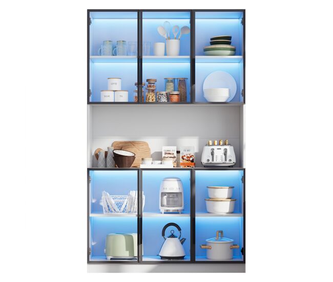 Vitrina de mdf con 6 puertas y luz led,blanco