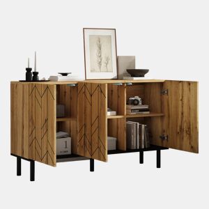Aparador de painel de partículas com 3 portas,natural