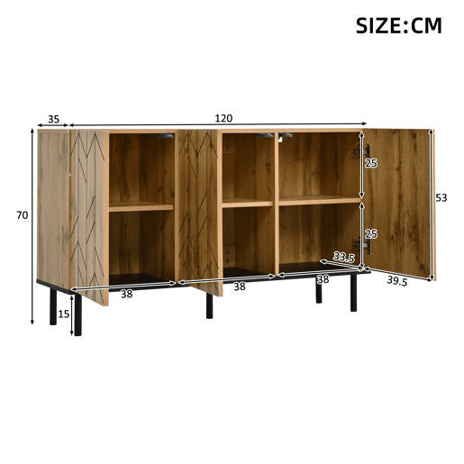 Aparador de painel de partículas com 3 portas,natural Aparador de painel de partículas com 3 portas,natural