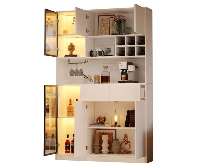 Vitrina de panel de partículas con 6 puertas,2 cajones y luz led,blanco