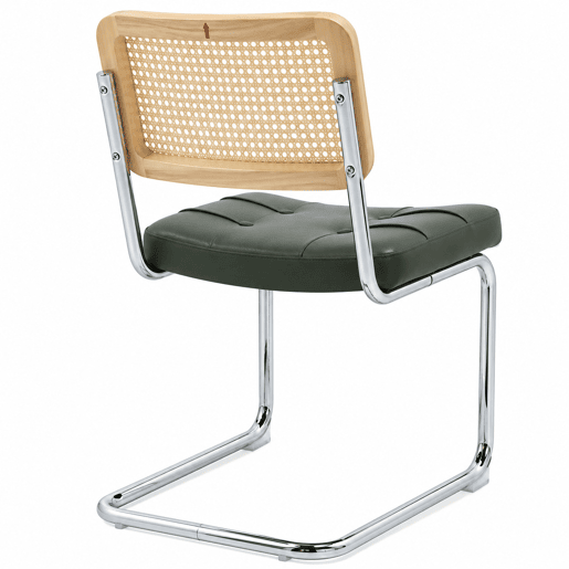 Conjunto de 4 cadeiras de jantar - couro sintético, pés cromados, design Breuer - verde