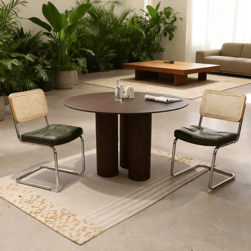 Conjunto de 4 cadeiras de jantar - couro sintético, pés cromados, design Breuer - verde