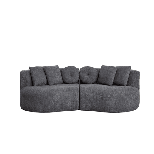 Sofá modular curvo de 3 lugares u2013 2 peças, chenille, sem braços, encosto contínuo e 6 almofadas u2013 Cinza antracite Sofá modular curvo de 3 lugares u2013 2 peças, chenille, sem braços, encosto contínuo e 6 almofadas u2013 Cinza antracite