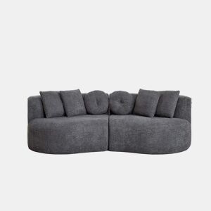 Sofá modular curvo de 3 lugares u2013 2 peças, chenille, sem braços, encosto contínuo e 6 almofadas u2013 Cinza antracite