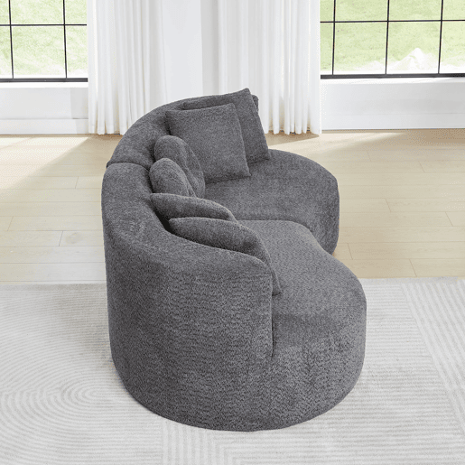 Sofá modular curvo de 3 lugares u2013 2 peças, chenille, sem braços, encosto contínuo e 6 almofadas u2013 Cinza antracite Sofá modular curvo de 3 lugares u2013 2 peças, chenille, sem braços, encosto contínuo e 6 almofadas u2013 Cinza antracite
