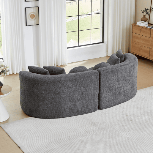 Sofá modular curvo de 3 lugares u2013 2 peças, chenille, sem braços, encosto contínuo e 6 almofadas u2013 Cinza antracite Sofá modular curvo de 3 lugares u2013 2 peças, chenille, sem braços, encosto contínuo e 6 almofadas u2013 Cinza antracite