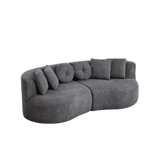 Sofá modular curvo de 3 lugares u2013 2 peças, chenille, sem braços, encosto contínuo e 6 almofadas u2013 Cinza antracite Sofá modular curvo de 3 lugares u2013 2 peças, chenille, sem braços, encosto contínuo e 6 almofadas u2013 Cinza antracite