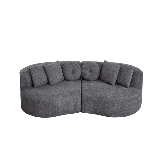 Sofá modular curvo de 3 lugares u2013 2 peças, chenille, sem braços, encosto contínuo e 6 almofadas u2013 Cinza antracite Sofá modular curvo de 3 lugares u2013 2 peças, chenille, sem braços, encosto contínuo e 6 almofadas u2013 Cinza antracite