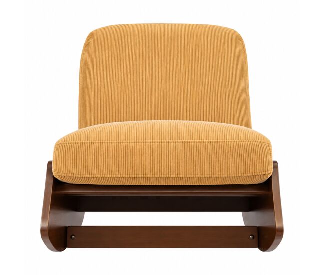 Sillón mecedora - tapizado de pana y estructura de madera maciza - amarillo