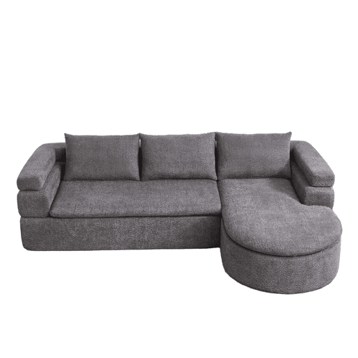 Sofá de canto em L com 3 lugares - Chaise longue, chenille e braços escalonados - Cinza antracite