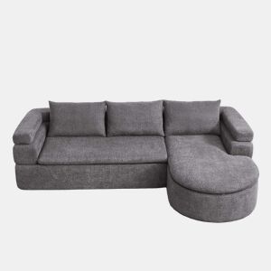 Sofá de canto em L com 3 lugares - Chaise longue, chenille e braços escalonados - Cinza antracite