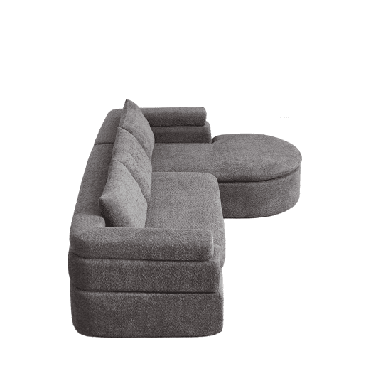 Sofá de canto em L com 3 lugares - Chaise longue, chenille e braços escalonados - Cinza antracite