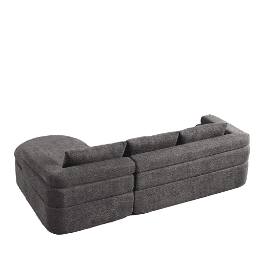 Sofá de canto em L com 3 lugares - Chaise longue, chenille e braços escalonados - Cinza antracite