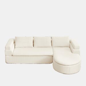 Sofá de canto em L com 3 lugares - Chenilla, design «nuvem» com chaise longue curva - Bege