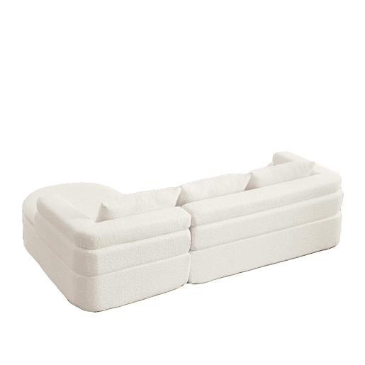 Sofá de canto em L com 3 lugares - Chenilla, design «nuvem» com chaise longue curva - Bege Sofá de canto em L com 3 lugares - Chenilla, design «nuvem» com chaise longue curva - Bege