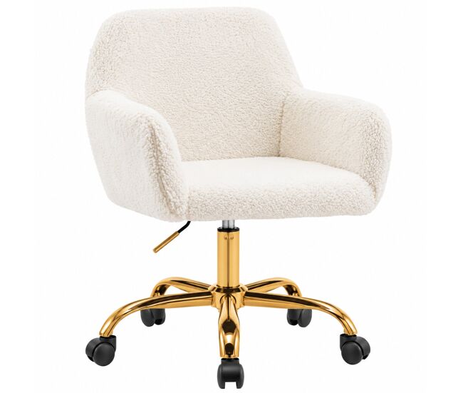 Silla de tocador - giratoria, ajustable en altura y tapizada en pelo sintético - blanco