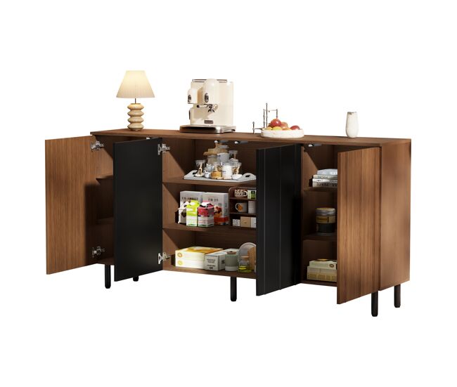 Aparador de panel de partículas con 4 puertas,negro+madera