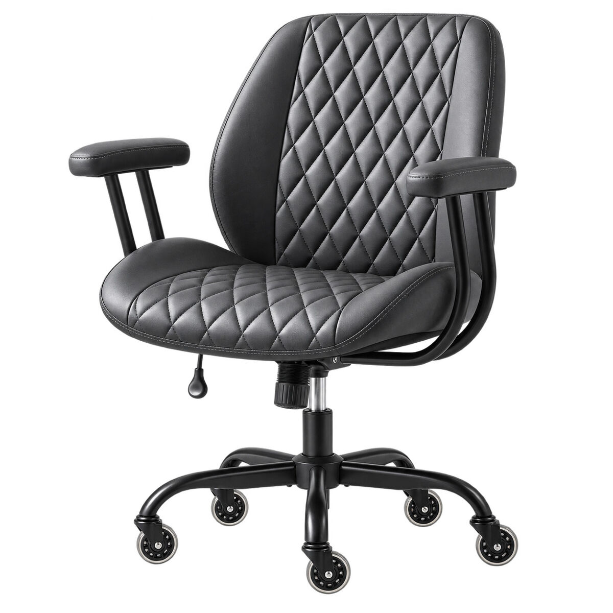 Silla de oficina – ergonómica con soporte lumbar, altura ajustable, giratoria, ruedas y reposabrazos – negro
