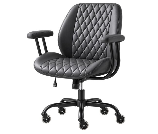 Silla de oficina – ergonómica con soporte lumbar, altura ajustable, giratoria, ruedas y reposabrazos – negro