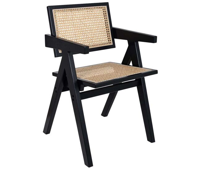 Silla de madera y ratán negra 50.5x52x80h cm