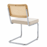 Conjunto de 2 cadeiras de jantar - veludo e rattan, pés cromados, design em cantiléver - bege