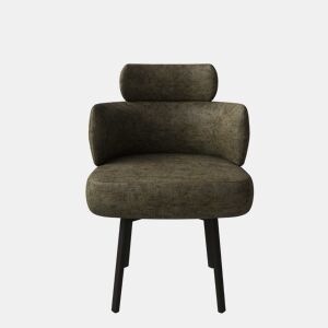 Cadeira de jantar giratória a 360° 56,5 × 54 × 89 cm u2013 estofada em chenille, com braços e encosto curvo u2013 Verde-oliva