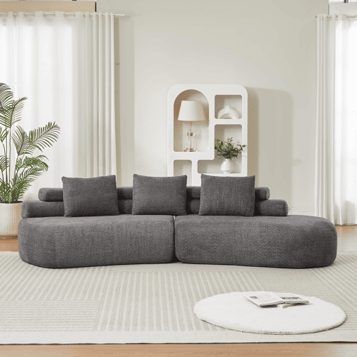 Sofá modular de 2 lugares - Design curvo em chenille em forma de meia-lua, 3 módulos almofadados sem bordas rígidas - Cinza antracite