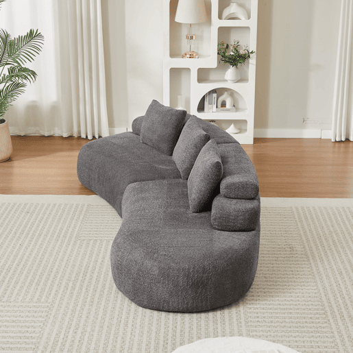 Sofá modular de 2 lugares - Design curvo em chenille em forma de meia-lua, 3 módulos almofadados sem bordas rígidas - Cinza antracite