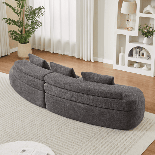 Sofá modular de 2 lugares - Design curvo em chenille em forma de meia-lua, 3 módulos almofadados sem bordas rígidas - Cinza antracite
