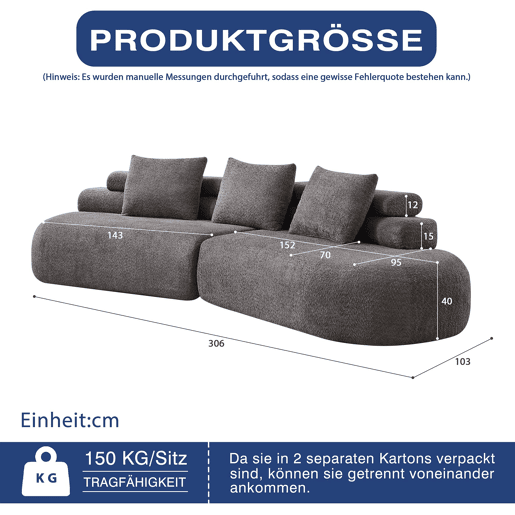 Sofá modular de 2 lugares - Design curvo em chenille em forma de meia-lua, 3 módulos almofadados sem bordas rígidas - Cinza antracite Sofá modular de 2 lugares - Design curvo em chenille em forma de meia-lua, 3 módulos almofadados sem bordas rígidas - Cinza antracite