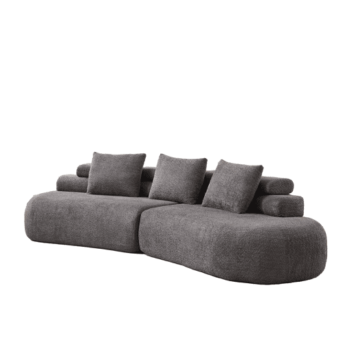 Sofá modular de 2 lugares - Design curvo em chenille em forma de meia-lua, 3 módulos almofadados sem bordas rígidas - Cinza antracite