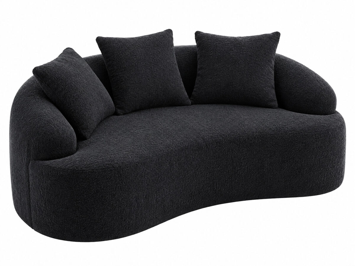 Sofá modular curvo de 2 plazas – compacto, con 3 cojines decorativos, sin montaje – negro