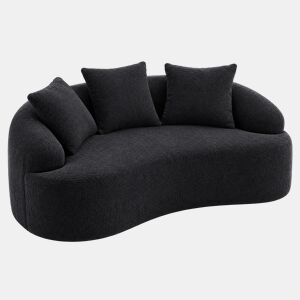 Sofá modular curvo de 2 lugares u2013 compacto, com 3 almofadas decorativas, sem montagem u2013 Preto