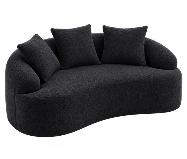 Sofá modular curvo de 2 plazas – compacto, con 3 cojines decorativos, sin montaje – negro
