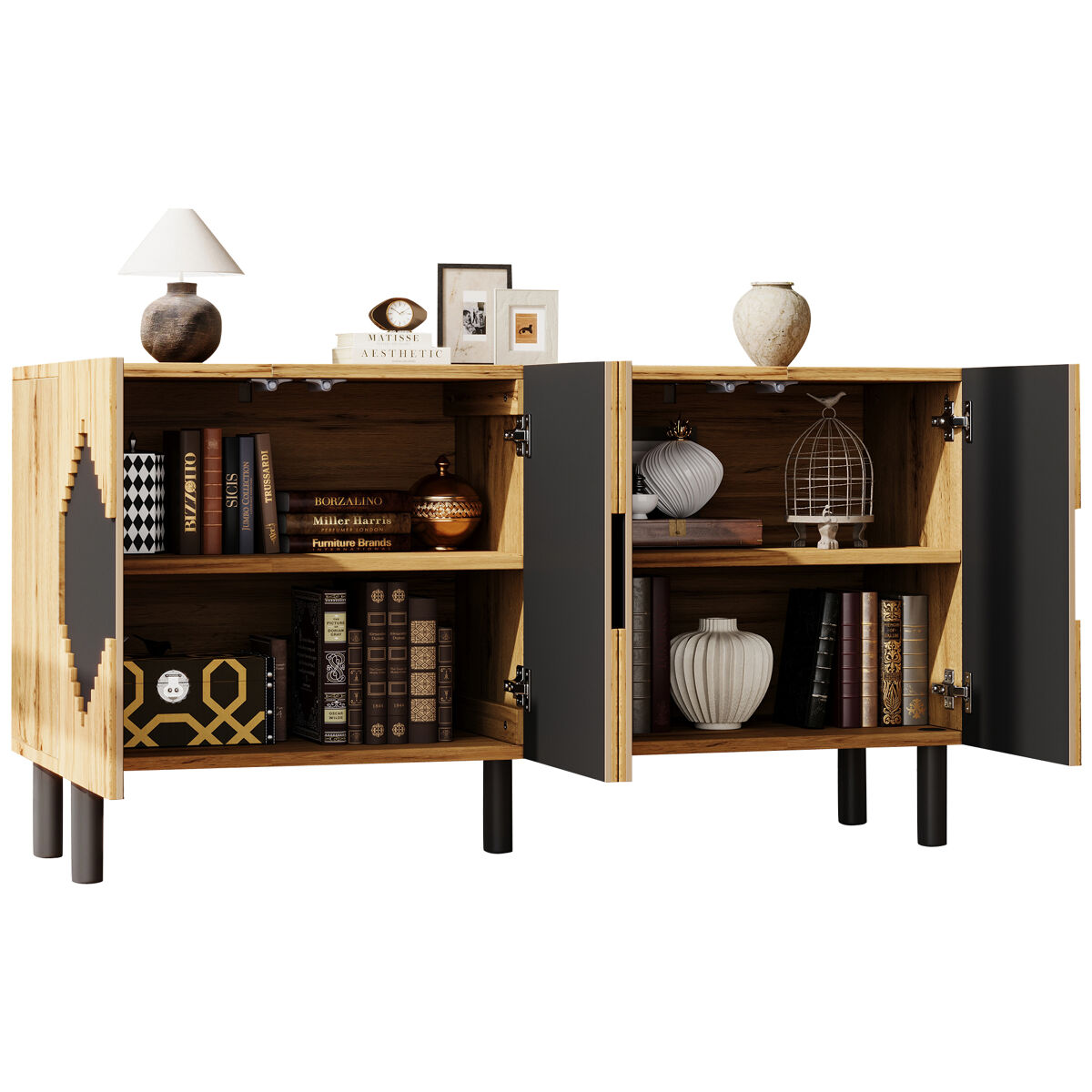 Aparador de mdf con 4 puertas,madera+negro