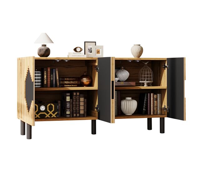 Aparador de mdf con 4 puertas,madera+negro