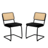 Conjunto de 2 cadeiras de jantar u2013 veludo e rattan, pernas cromadas, estilo moderno u2013 preto
