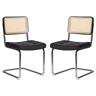 Conjunto de 2 cadeiras de jantar - couro sintético, rattan e pernas cromadas - preto