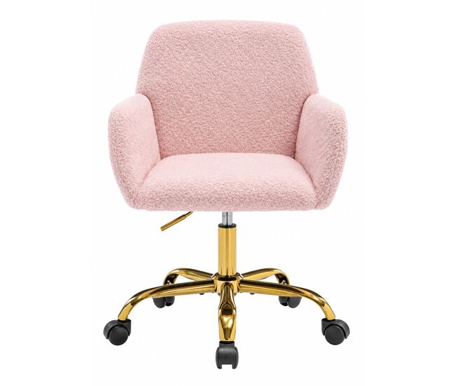 Silla de oficina giratoria – altura regulable, tapizada en pelo sintético suave y acolchado – rosa claro