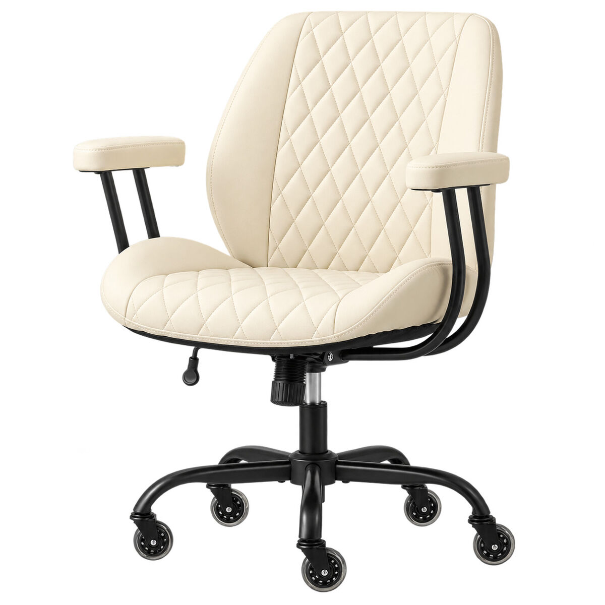 Silla de oficina – respaldo ergonómico, giratoria y con ruedas – crema
