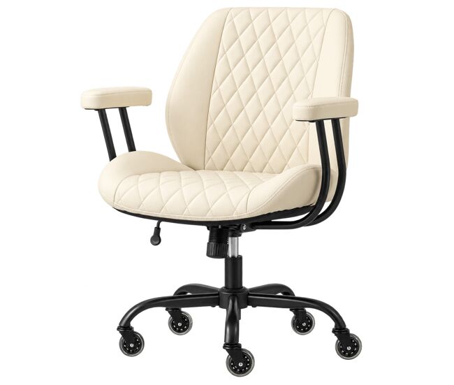 Silla de oficina – respaldo ergonómico, giratoria y con ruedas – crema