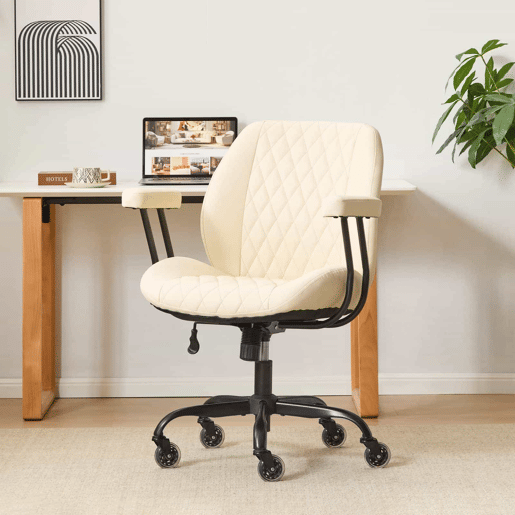 Cadeira de escritório u2013 encosto ergonómico, giratória e com rodas u2013 Creme Cadeira de escritório u2013 encosto ergonómico, giratória e com rodas u2013 Creme